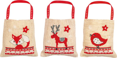 Cadeauzakje kit - Kerst - Kerstdiertjes set van 3 - PN-0196915 - Borduren - Borduurpakket - Borduurpakket volwassenen - Borduurpakket kind