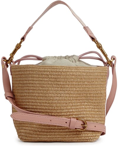Ted Baker handtas schoudertas Raffyna Webbing Detail Raffia Small Bucket Bag Pink zalmroze