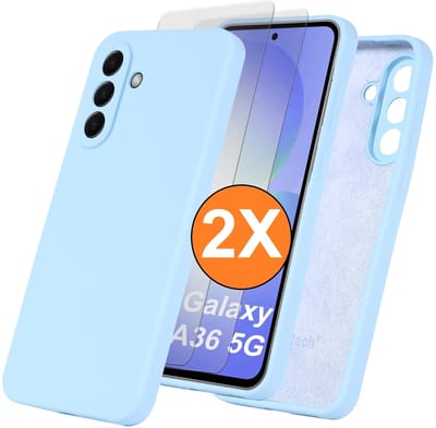 Hoesje geschikt voor Samsung Galaxy A36 Hoesje siliconen Licht Blauw zacht siliconen hoesje TPU - met Samsung A36 Screenprotector - 2 stuks