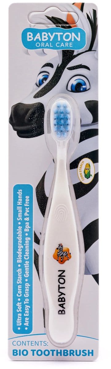 BABYTON - Bio Tandenborstel Zebra - Ergonomisch handvat - Gemaakt van maïszetmeel - Kindertandenborstel