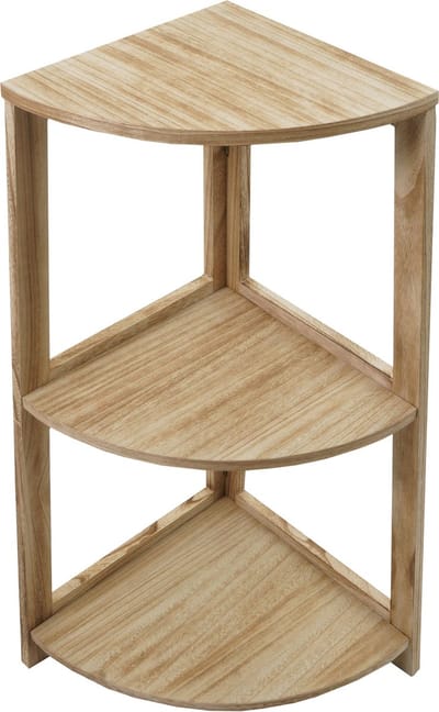 Hoekrek MCW-K44, rek Staanderrek Woonrek, 3 legplanken, 80x37x37cm MDF van paulownia ~ naturelbruin