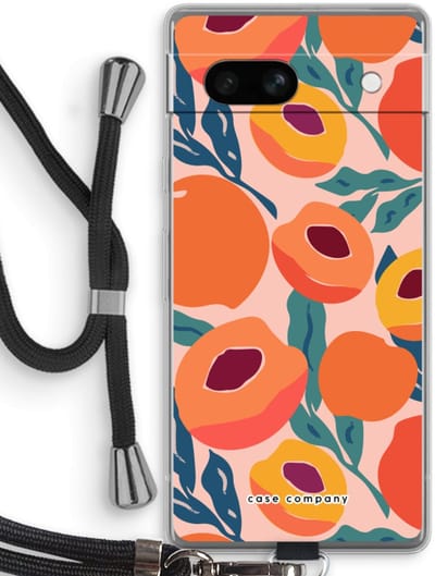 Case Company® - Hoesje met koord geschikt voor Google Pixel 7A hoesje met Koord - Perzik - Telefoonhoesje met Zwart Koord - Bescherming aan alle Kanten en Over de Schermrand