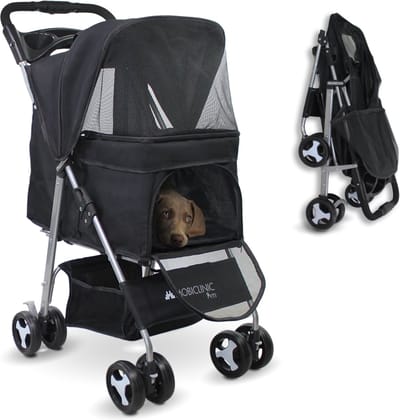 Mobiclinic Zuma - Inklapbare Hondenbuggy – Tot 15 kg – 101 x 82 x 50 cm - 360º Wielen – Zwart