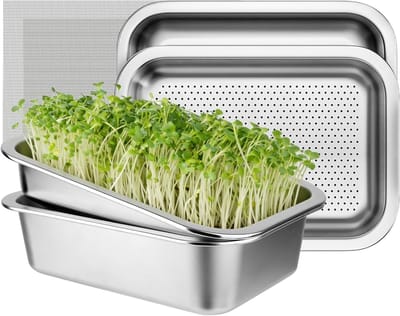 2 stuks Sprossen kweekset roestvrij staal kiemschalen voor spruiten, 26 x 19 cm zaadkiembak, kweekset voor binnen, kweekschalen voor kruisbloemige planten, spruitenbak, zaadbak voor spruiten