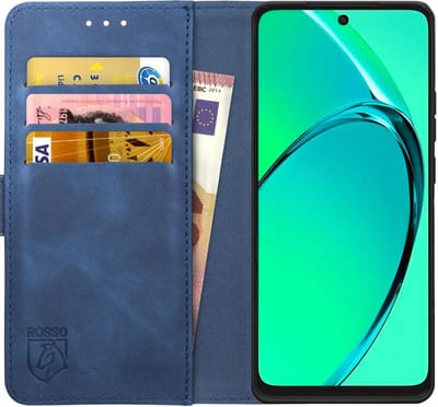 Rosso Element Geschikt voor Oppo A60 5G / A40 / A40m | Wallet Book Case | Portemonnee Hoesje | 3 Pasjes | Magneetsluiting | Stand Functie | Blauw