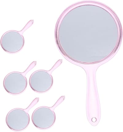 Draagbare Handspiegel - Make-up Spiegel - Make-up Aanbrengen - Dubbelzijdig met Vergroting - 21.5 cm - Roze