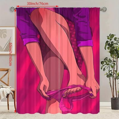 2 stuks - Valentijnsdag personageprint - Bedrukt gordijn - Polyestermateriaal - Geschikt voor slaapkamer, woonkamer, studeerkamer, 30Wx65L(76x165CM)x2 pink