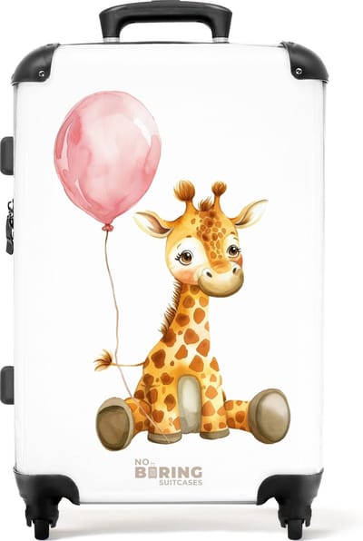 NoBoringSuitcases.com® - Kinderkoffer meisje - Kindertrolley meisjes - Giraffe met roze ballon - Koffer kind groot - Rolkoffer lichtgewicht - Reiskoffer met 4 wielen - Grote trolley XL - 20 kg bagage