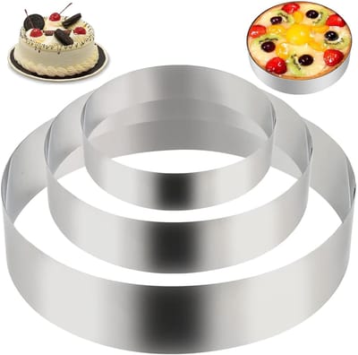 Dailygoods- Taartring Set van 3 - Ronde Bakringen 10/15/20 cm - Roestvrij Staal - Professionele Gebakringen - Hittebestendig en Duurzaam - Bakring