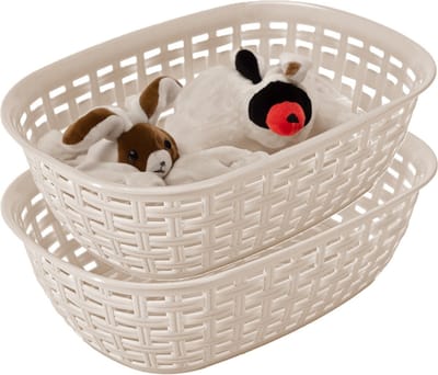 Hega Hogar Opbergmandje/kastmandje - 2x - beige - 2 liter - kunststof - 18 x 25 x 7 cm - kleine opslag bakjes - manden