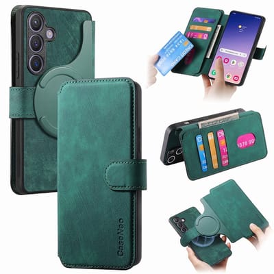 CaseNeo Hoesje - Geschikt voor Samsung Galaxy S25 Hoesje - CaseNeo 2-in-1 Book Case & Back Cover - Groen