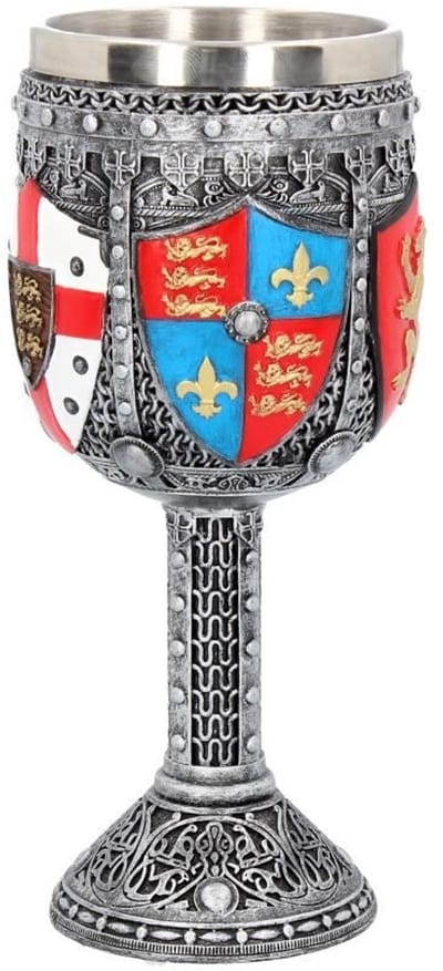 Nemesis Now Engelse Drie Leeuwen Schild St George Hendrik IV Wijnbeker - handbeschilderd - met uitneembaar roestvrijstalen inzetstuk
