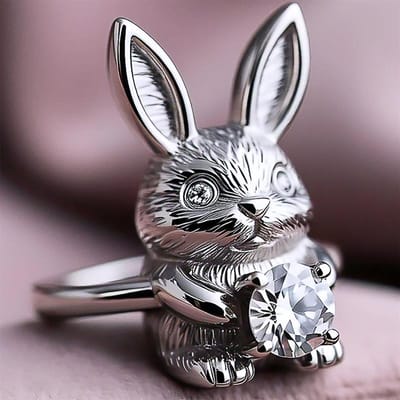Bague Huitan en Forme de Lapin pour Femme Mignonne Fête de Mariage Accessoires Tendance Zircon Cubique Brillant Incrusté Bijoux Animaux Frais 7 white