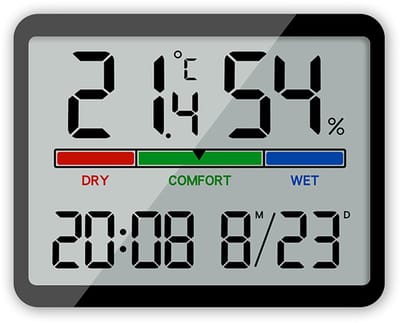 Hygrometer - indoor thermometer - digitale kantoorthermometer met temperatuur- en vochtigheidsmeter - nauwkeurige vochtigheidsmeter met klok (zwart)