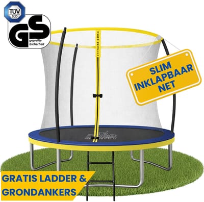 Zero Gravity trampoline Ø 244 cm – kindertrampoline met slim opvouwbaar veiligheidsnet – incl. ladder en grondankers – max. 75 kg - ronde tuintrampoline - Ultima 4 Fun Edition