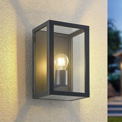 Lindby - Wandlamp buiten - 1licht - Aluminium, glas - H: 28 cm - E27 - antraciet (RAL 7016)