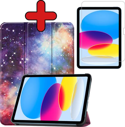 Hoesje - Geschikt voor Apple iPad A16/A18 (2022/2025/2026) - 10.9 & 11 inch (10e, 11e & 12e generatie) - Met Screenprotector - Hardcover Book Case - Trifold Bookcase Hoes - Hard Cover - Tablethoes - Galaxy