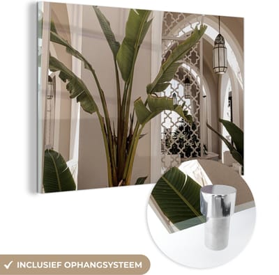 MuchoWow® Glasschilderij 150x100 cm - Schilderij acrylglas - Planten - Zomer - Architectuur - Foto op glas - Schilderijen