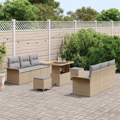 vidaXL - Tuinbank - Set - 9 - st - 8-Aantal - zitplaatsen - Beige - en - Lichtgrijs