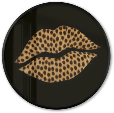 Poster in lijst Rond - Fotolijst 60x60 cm - Posters - lip - Zwart - Panterprint - Ronde posterlijst zwart - Decoratie - Wanddecoratie woonkamer - Muurdecoratie slaapkamer