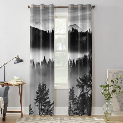 Zwart-wit mist in bergen raamgordijnen voor woonkamer slaapkamer luxe modern keukengordijnen stof draperieën 135W x 60H(cm) x1 black