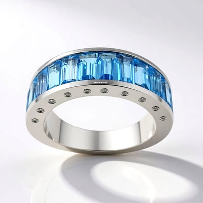 Cavill - Zilveren Ring met Marambaia Topaas 4,806 ct & Zirkonia 0,216 ct - 925 Sterling Zilver - Elegante Braziliaanse Baguette Ring