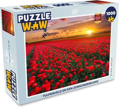 Puzzel Tulpenveld en een zonsondergang - Legpuzzel - Puzzel 1000 stukjes volwassenen