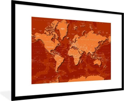 Poster in lijst - Fotolijst 120x80 cm - Posters - Wereldkaart - Trendy - Roest - Posterlijst zwart - Decoratie - Wanddecoratie woonkamer - Muurdecoratie slaapkamer