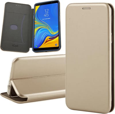Hoesje geschikt voor Samsung Galaxy A7 (2018) - TPU Wallet Book Case met Pasjeshouder Goud - Cover van iCall
