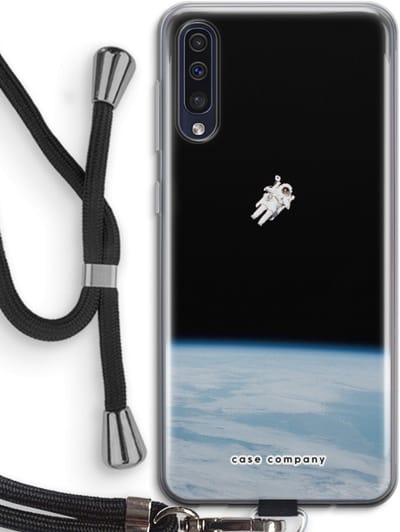 Case Company® - Hoesje met koord geschikt voor Samsung Galaxy A50 hoesje met Koord - Alone in Space - Telefoonhoesje met Zwart Koord - Bescherming aan alle Kanten en Over de Schermrand