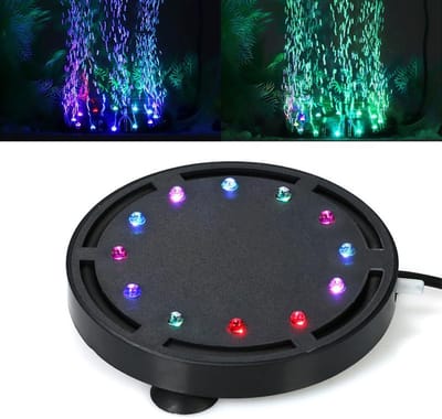 Aquarium luchtsteen, aquarium bruiser, bruissteen voor aquarium met RGB led, aquarium luchtuitstroom, aquarium zuurstof diffuser set voor aquarium vis tank opgeloste zuurstof decoratie (125 mm)