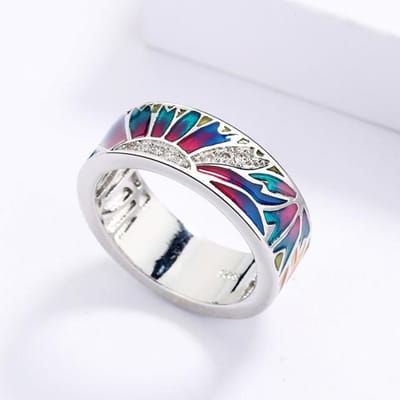 Mode Luxe 925 Zilver Blauw Epoxy Emaille Zoet En Romantisch Voor Dames Handgemaakte Ring Verjaardagsfeest Uitje Sieraden 6 wit