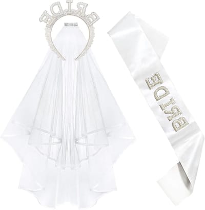 Witte Bruids Sjerp en Bruidsluier Set voor Vrijgezellenfeest, Gastcadeaus en Bruiloft Accessoires