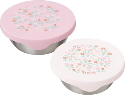Fresk Snackbox voor Kinderen - 2 stuks - RVS Snackdoos - Vaatwasserbestendige Bewaarbakjes - Fruitbakje School - Vershoudbakjes - Fruitbox - Roze - Garden Flowers