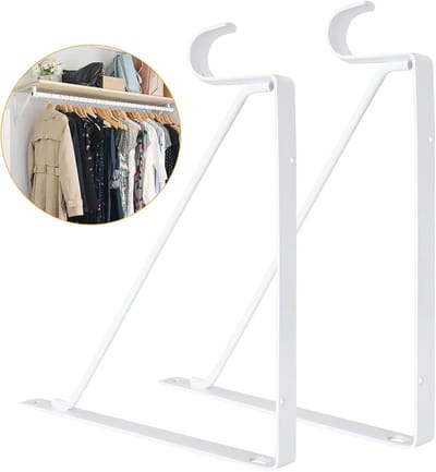 Set van 4 zware kaststangbeugels 28 x 240 x 3 cm, witte kaststang, planksteunhaken, wandgemonteerde plank en stangsteunbeugels met schroeven (280 x 240 x 3 mm - D x H x B)