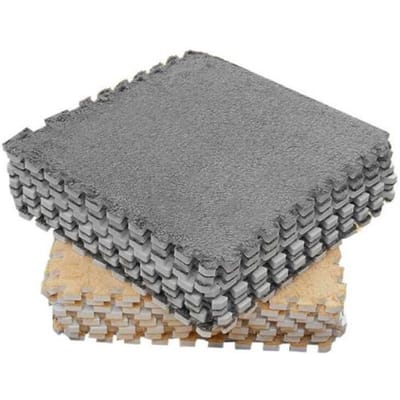 Lot de 10 dalles de moquette emboîtables en mousse pelucheuse 11,8 x 11,8 pouces, antidérapantes, polyvalentes et souples gray