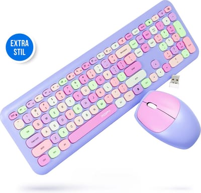 Toetsenbord en Muis Set QWERTY Retro - Draadloos - USB- C-- Stil Toetsenbord - Retro Paars - Gaming Toetsenbord - Silvergear