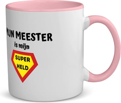 Akyol - mijn meester is mijn superheld koffiemok - theemok - roze - Meester - super meester - verjaardag - cadeautje voor meester - meester artikelen - kado - geschenk - collega's - 350 ML inhoud