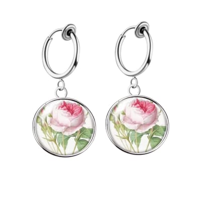 Klem oorbellen -Florence -roze -pioenroos - zilverkleur- geen gaatje- Charme Bijoux