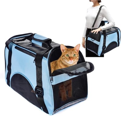 Kattendrager Huisdier - Reisdrager Kat - Veilig Vervoer - Ademend Gaasontwerp - 44 x 23 x 32 cm - Blauw