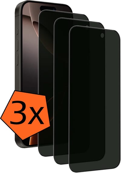 Screenprotector - 3 Stuks - Geschikt voor Apple iPhone 16 Pro - Privacy Filter - Gehard Glas - Beschermglas - Tempered Glass - Screen Protector