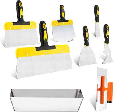 SnelShoppen - 8-delige Spatelset van RVS - Inclusief Brede Spatel, Wallpaper Spatel, Trowel en 12-inch Spatel met Ergonomische Handgreep voor Plafond,