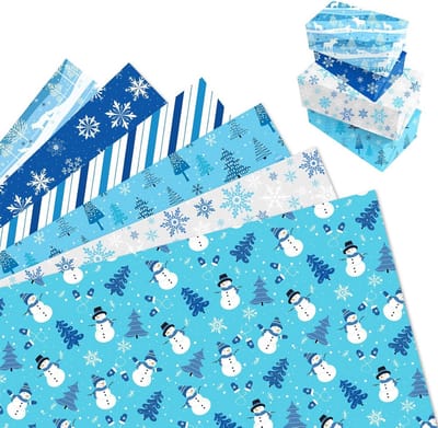 SnelShoppen - 12 Vellen Kerst Cadeaupapier met Winterdesigns - Blauw Sneeuwvlokken, Kerstman en Rendier - 68 x 50 cm - Perfect voor Feestdagen, Verjaa