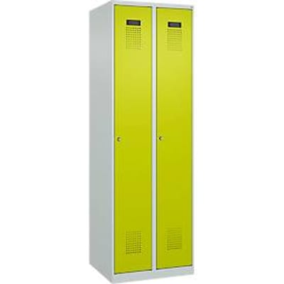 C+P Evolo Plus garderobekast, 2 vakken, rechts scharnierend, cilinderslot, soft-close, B 600 x D 500 x H 1850 mm, lichtgrijs/kleedgroen