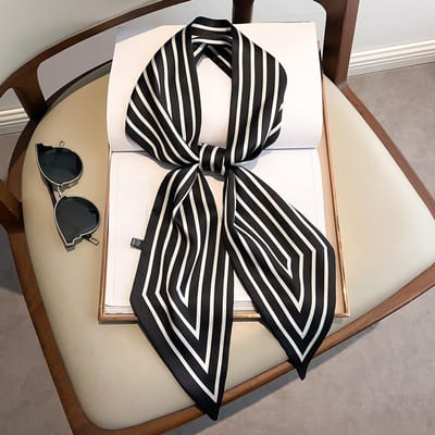 Écharpe étroite fine pour femme, écharpe longue en soie rayée, rubans pour sac à main pour femme, foulard décoratif multifonction, élastique à cheveux white