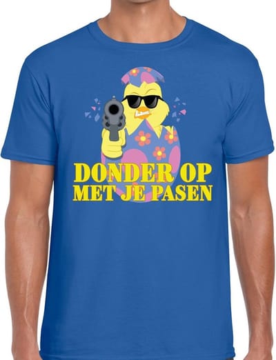 Fout Paas t-shirt blauw donder op met je Pasen voor heren - Pasen shirt S