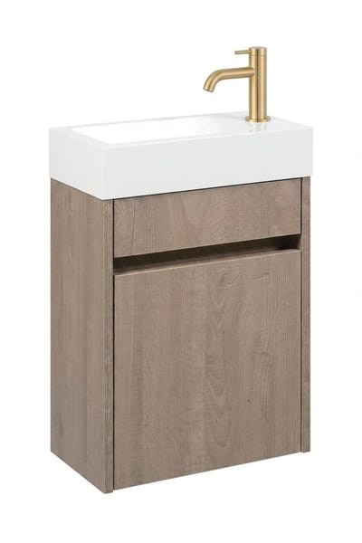 Saqu Florence fonteinmeubel toffee incl. fontein en geborsteld messing kraan rechts