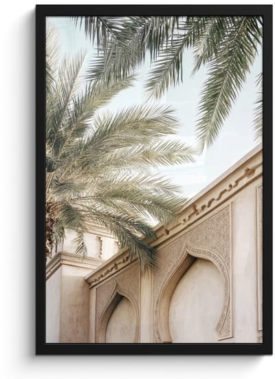 Poster in lijst - Fotolijst 40x60 cm - Posters - Gebouw - Palmbomen - Beige - Zon - Posterlijst zwart - Decoratie - Wanddecoratie woonkamer - Muurdecoratie slaapkamer