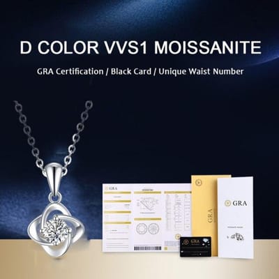 Collier avec pendentif en forme de trèfle 100 % moissanite, 1 carat VVS1, diamant de laboratoire couleur D, pour femmes et filles, cadeau d'anniversaire ou de mariage 45cm white