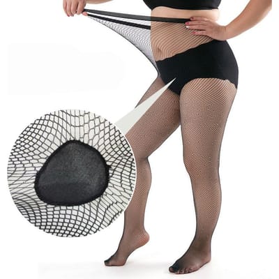 Collants en résille grande taille haute élasticité avec losanges pour femmes Sexy respirants Bas à strass Collants en maille nylon Collants 1XL black